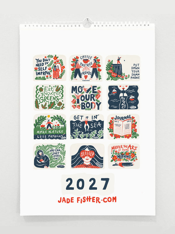 A hanging wall calendar with the title 'Tips for a Good Year 2027' . Available from the Pencil Me In stationery shop.