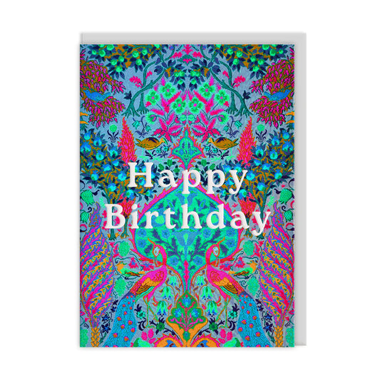 Neon Floral Peacock Greeting Card