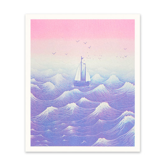 Boat At Sea Art Print 10x12inch Risograph Print