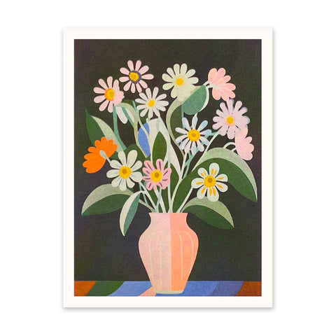Daisies In Vase 8x6inch Risograph Print