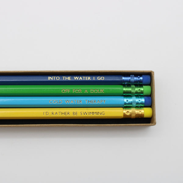 Pencil set with phrases inspired from open water swimming from the Pencil Me In shop.