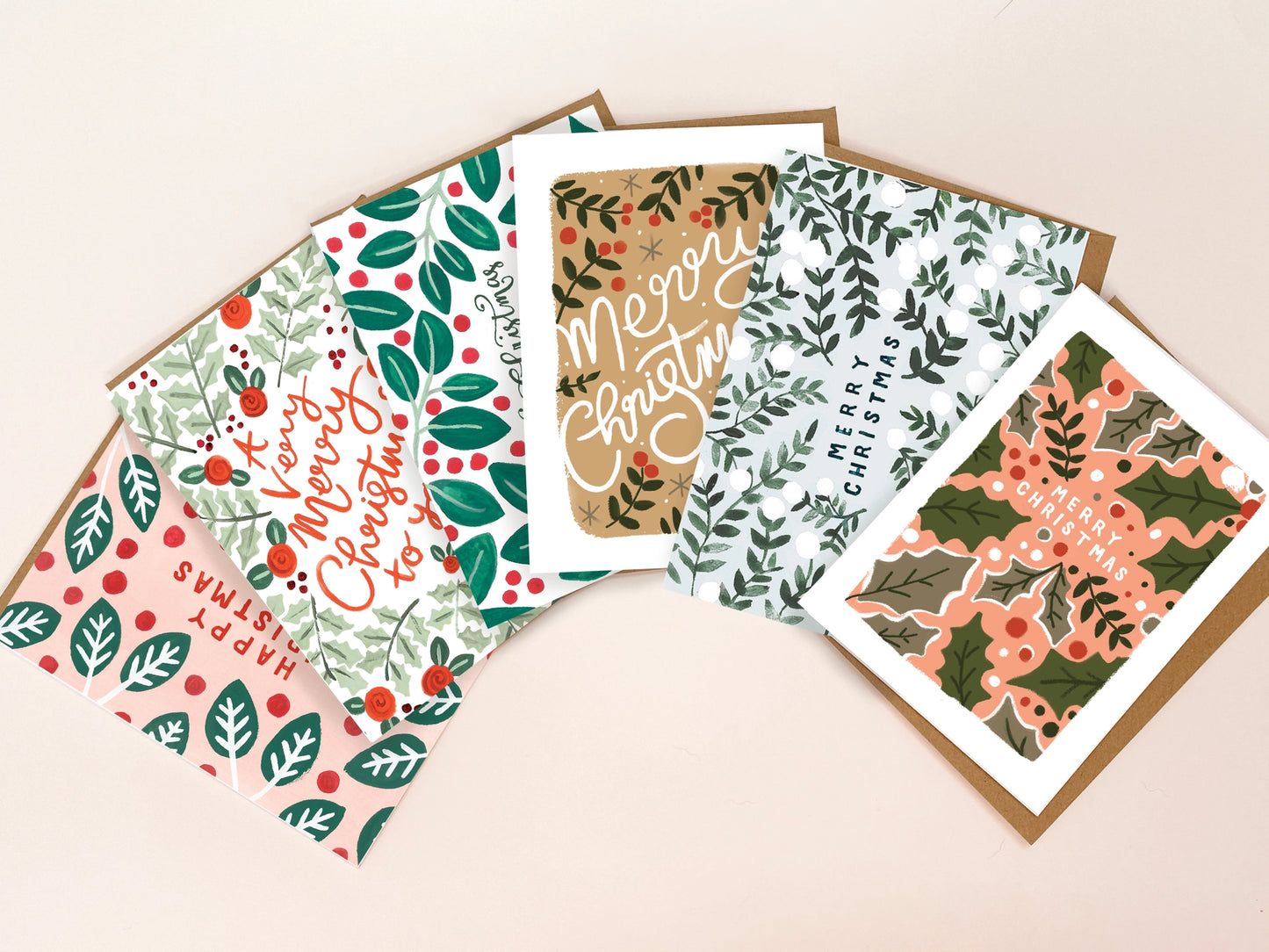 Christmas Pack 6 Greeting Cards, Assorted Festive Botanics