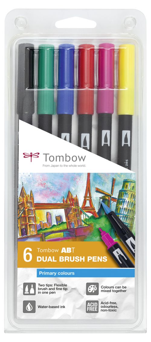 A pack of Tombow ABT dual brush pens in primary colors from the Pencil Me In stationery shop.
