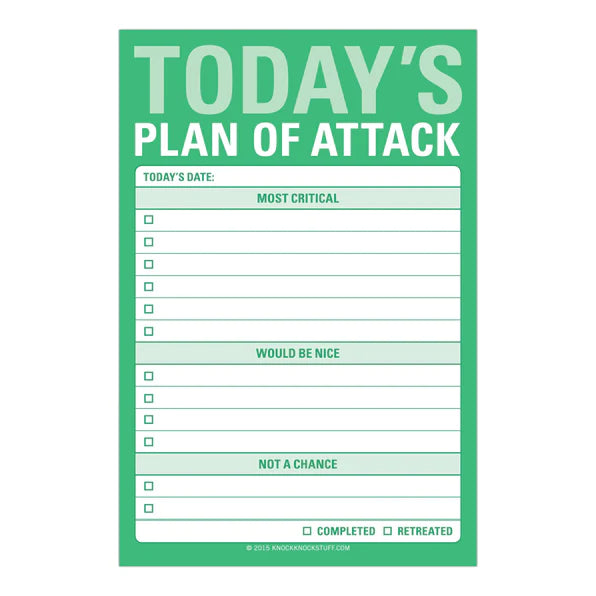 A plan of attack sticky notepad from the Pencil Me In stationery shop.