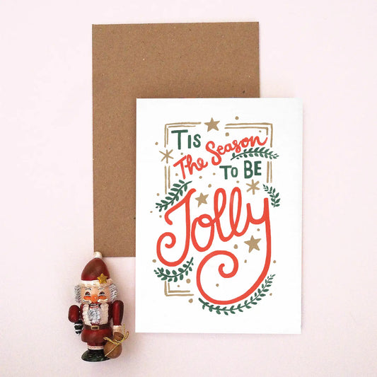 Tis the Season To Be Jolly Hand Lettered Christmas Card