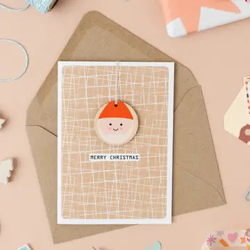 Birthday Wooden Santa Embellished card