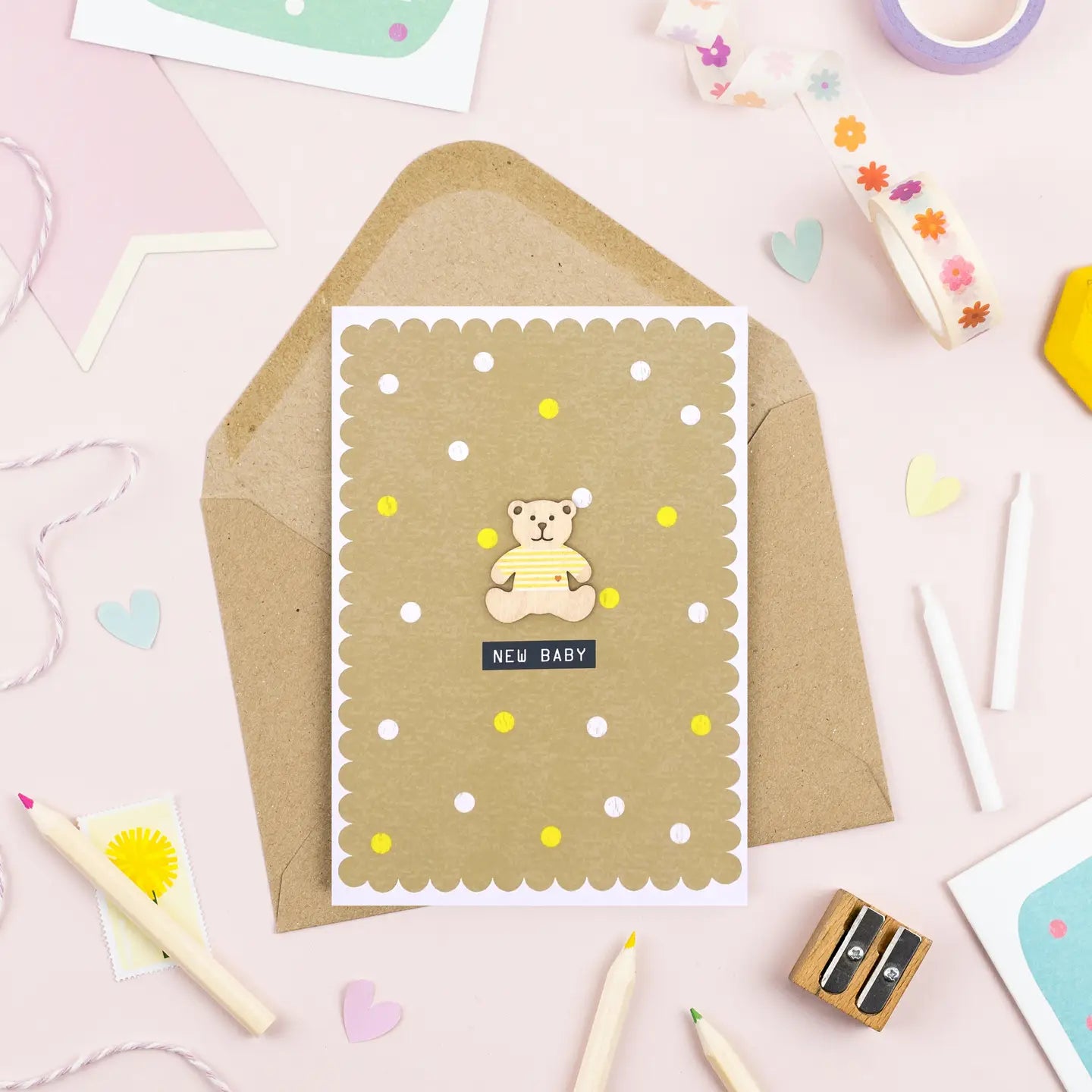 New Baby Wooden Bear Embellished card