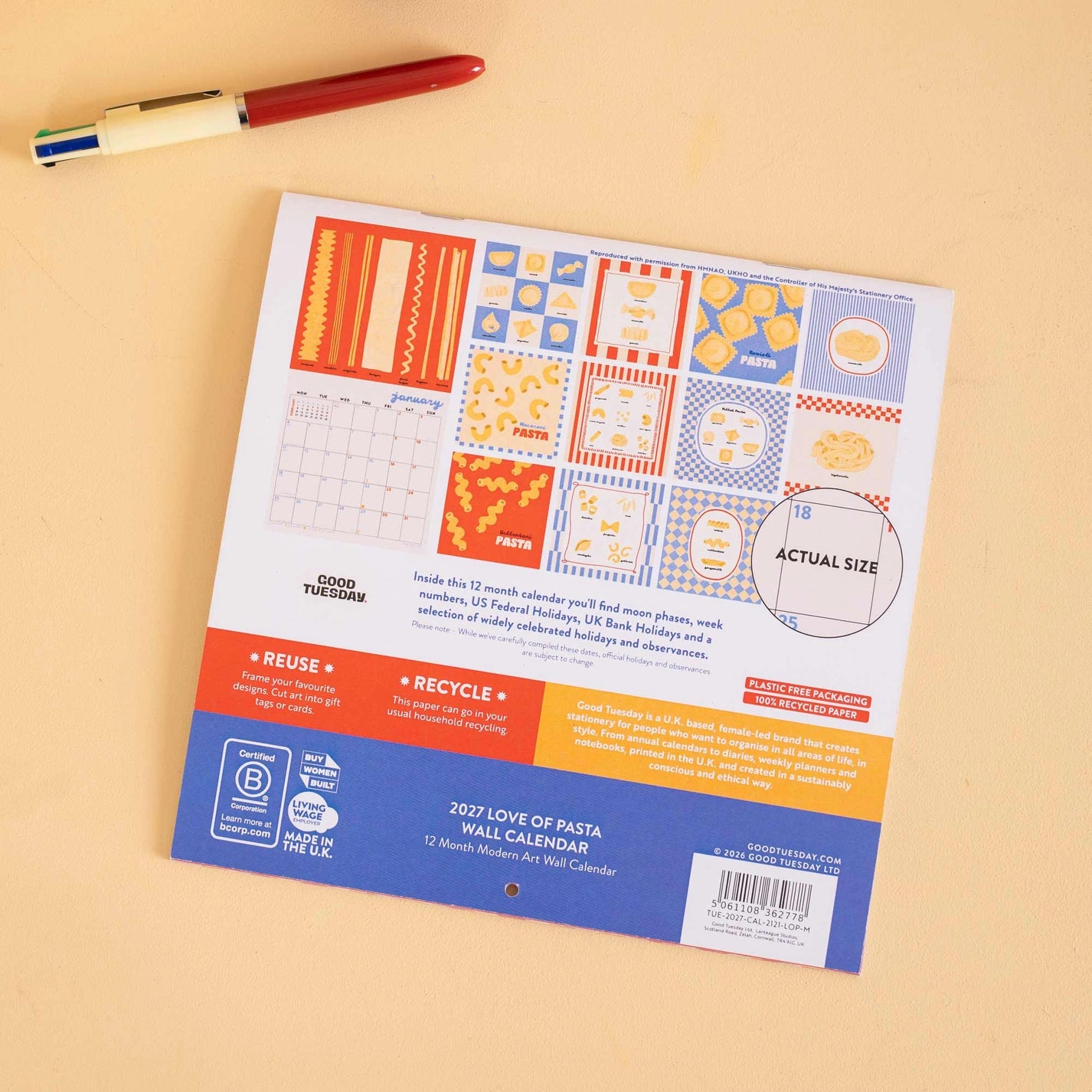 2027 Love of Pasta compact calendar