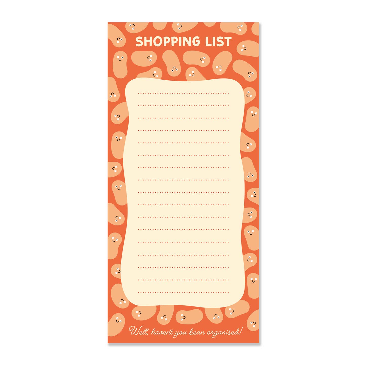 A Shopping list pad with orange bean border from the Pencil Me In stationery shop. 