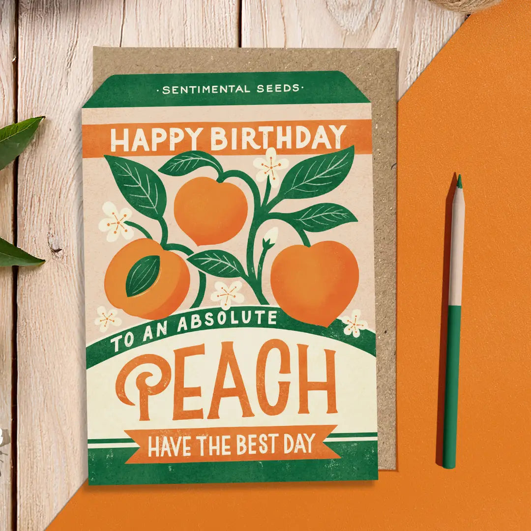 Vintage Seed packet birthday card - Peach