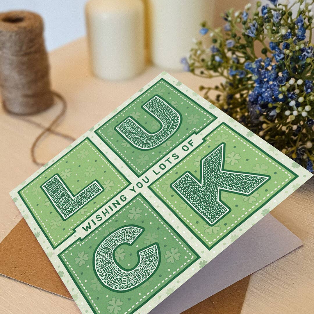 Green Typographic Good Luck Card