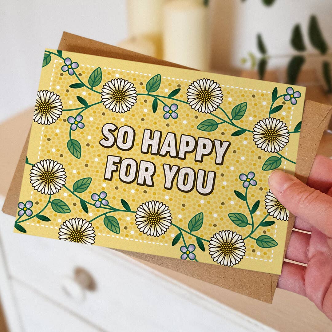 'So Happy For You' Yellow Floral Congratulations Card