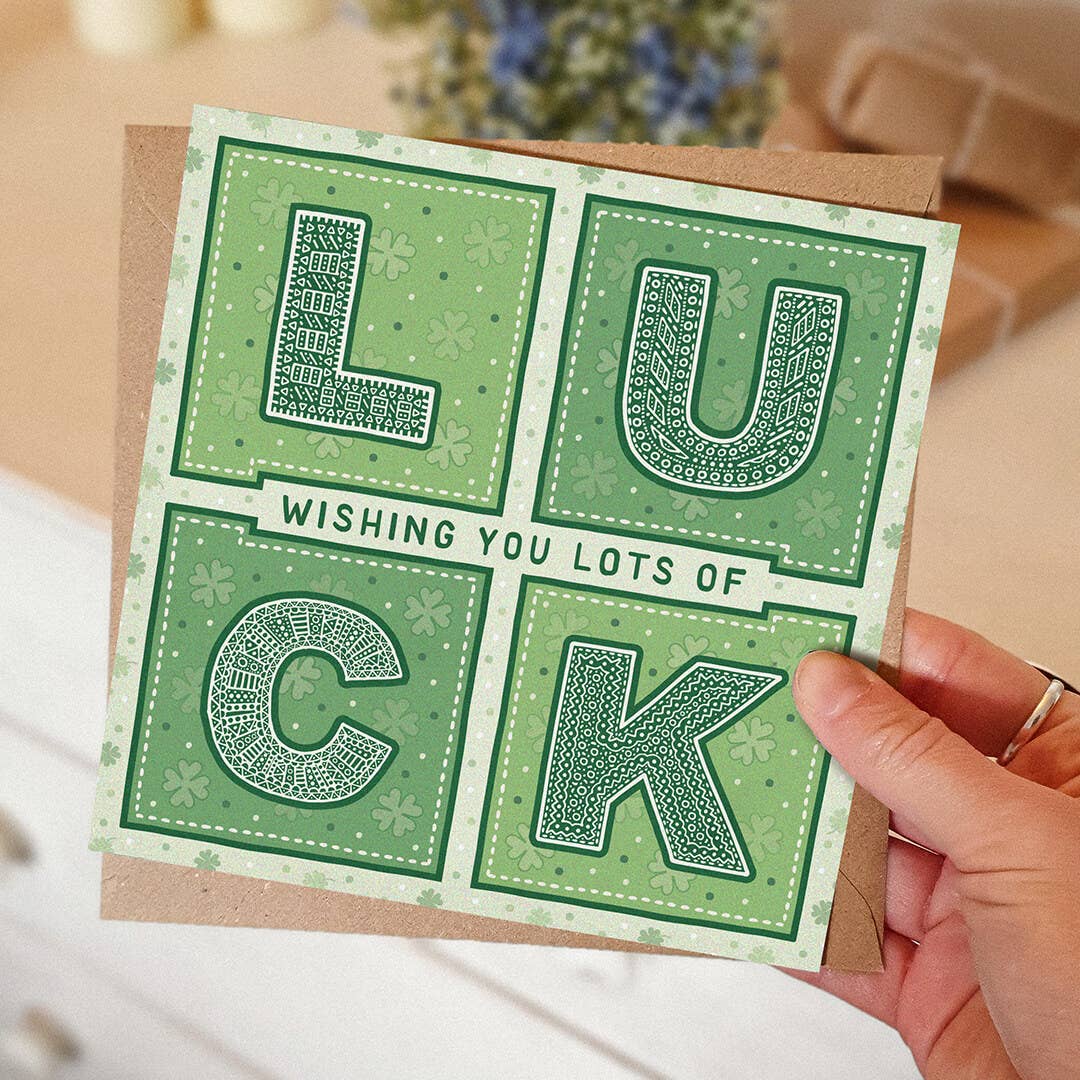 Green Typographic Good Luck Card