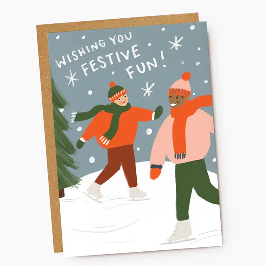 Wishing You Festive Fun Ice Skating Christmas Holiday Card