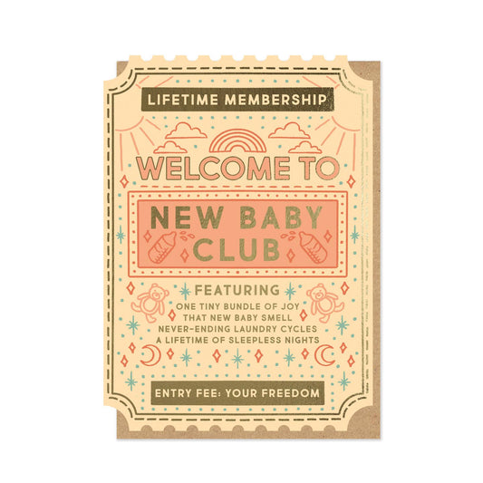 New Baby Club Vintage Ticket card