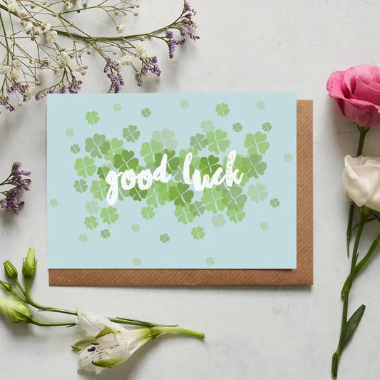 Good Luck Clover Floral Greeting Card