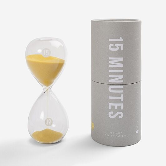 A 15 minute hourglass by School of Life from the Pencil Me In stationery shop. 