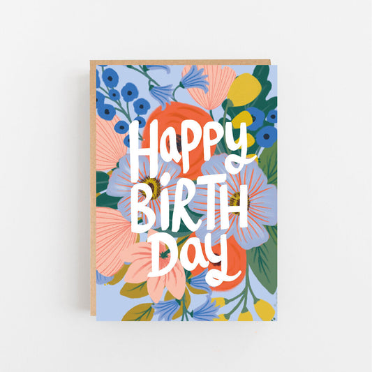 Happy Birthday - Floral Blue