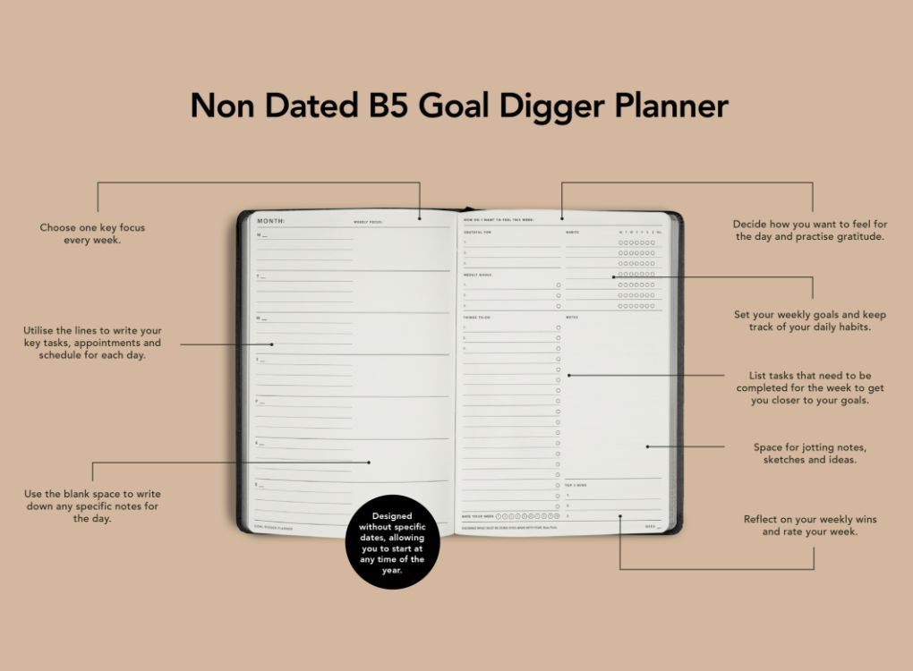 MiGoals Goal Diary Non - Dated Classic - Sand