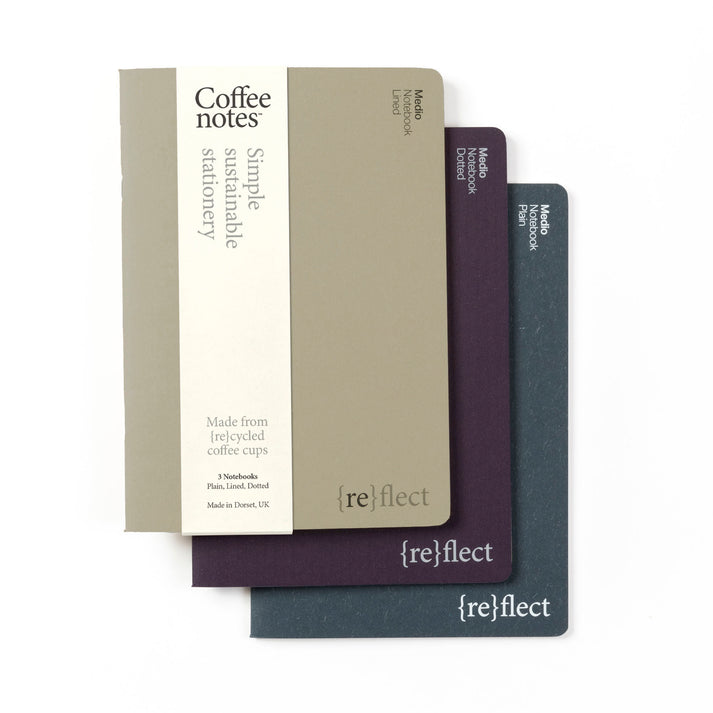 A selection of 3 pocket notebooks in beige, purple and navy from the Pencil Me In stationery shop. 