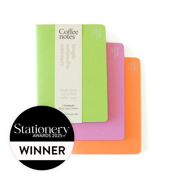 A selection of 3 pocket notebooks in pink, orange and green from the Pencil Me In stationery shop. 