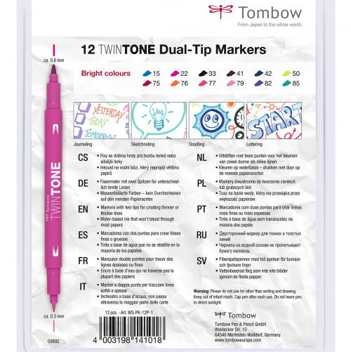 A Pack of Tombow TwinTone dual-tip markers in bright colors from the Pencil Me In stationery shop. 