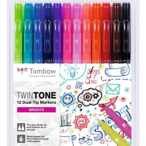 A Pack of Tombow TwinTone dual-tip markers in bright colors from the Pencil Me In stationery shop. 