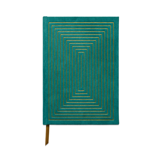 Green suede journal with gold foil square pattern on the cover from the Pencil Me In stationery shop