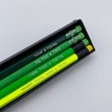 A foil printed set of grammar pencils in a gift box from the Pencil Me In stationery shop reading ‘YOUR & YOU'RE’.  A foil printed set of grammar pencils in a gift box from the Pencil Me In stationery shop reading ‘TO, TOO & TWO’.  A foil printed set of grammar pencils in a gift box from the Pencil Me In stationery shop reading ‘THERE, THEIR & THEY'RE’.  A foil printed set of grammar pencils in a gift box from the Pencil Me In stationery shop reading ‘WHERE, WEAR, WERE & WE'RE’.